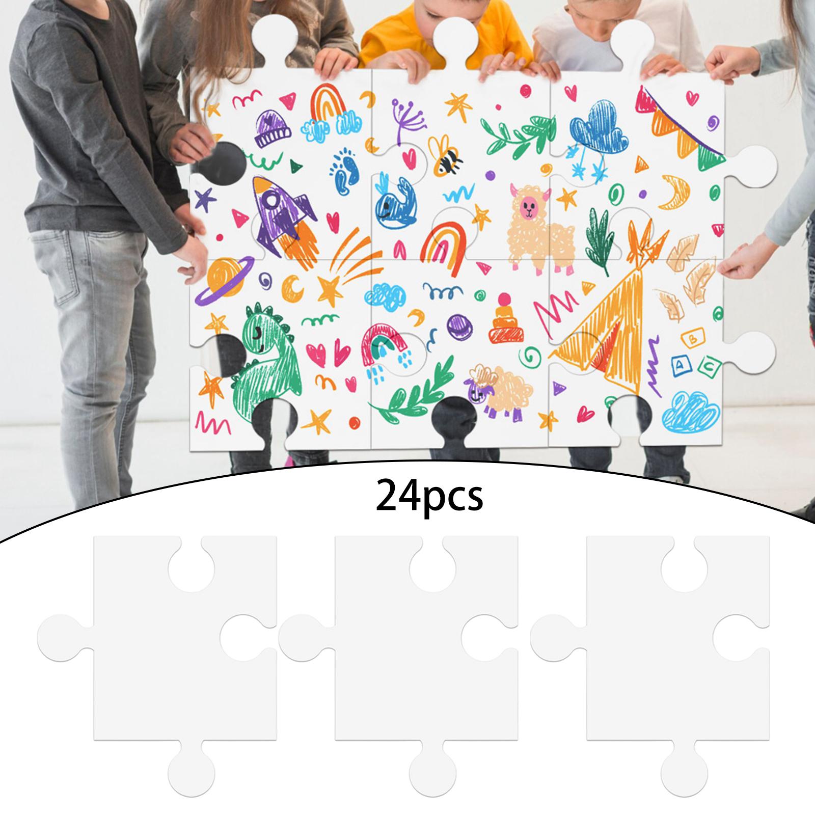 Puzzle Blank White - จิ๊กซอว์เปล่าสำหรับเด็กและผู้ใหญ่ สำหรับงานศิลปะ DIY ชิ้นส่วนกระดาษแข็งสีขาว 24 ชิ้น